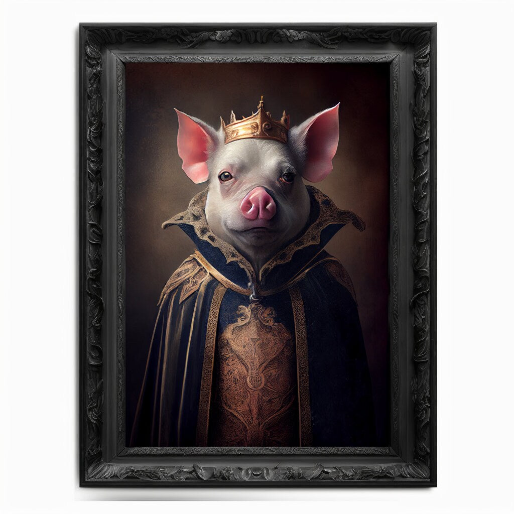 Pig Wall Art Print, Hog Animal Lover Vintage Regal Pig Art Poster Renaissance. Victorian Pig Portrait, Royal Painting Swine Piglet Pet Gift - Wall Art Poster Print