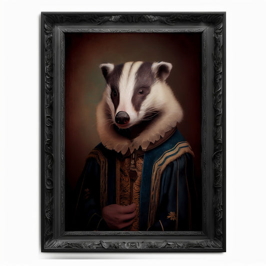 Badger Wall Art Print, Badger Animal Lover Vintage Regal Art Poster Renaissance. Victorian Badger Portrait, Royal Painting Rodent Pet Gift - Wall Art Poster Print