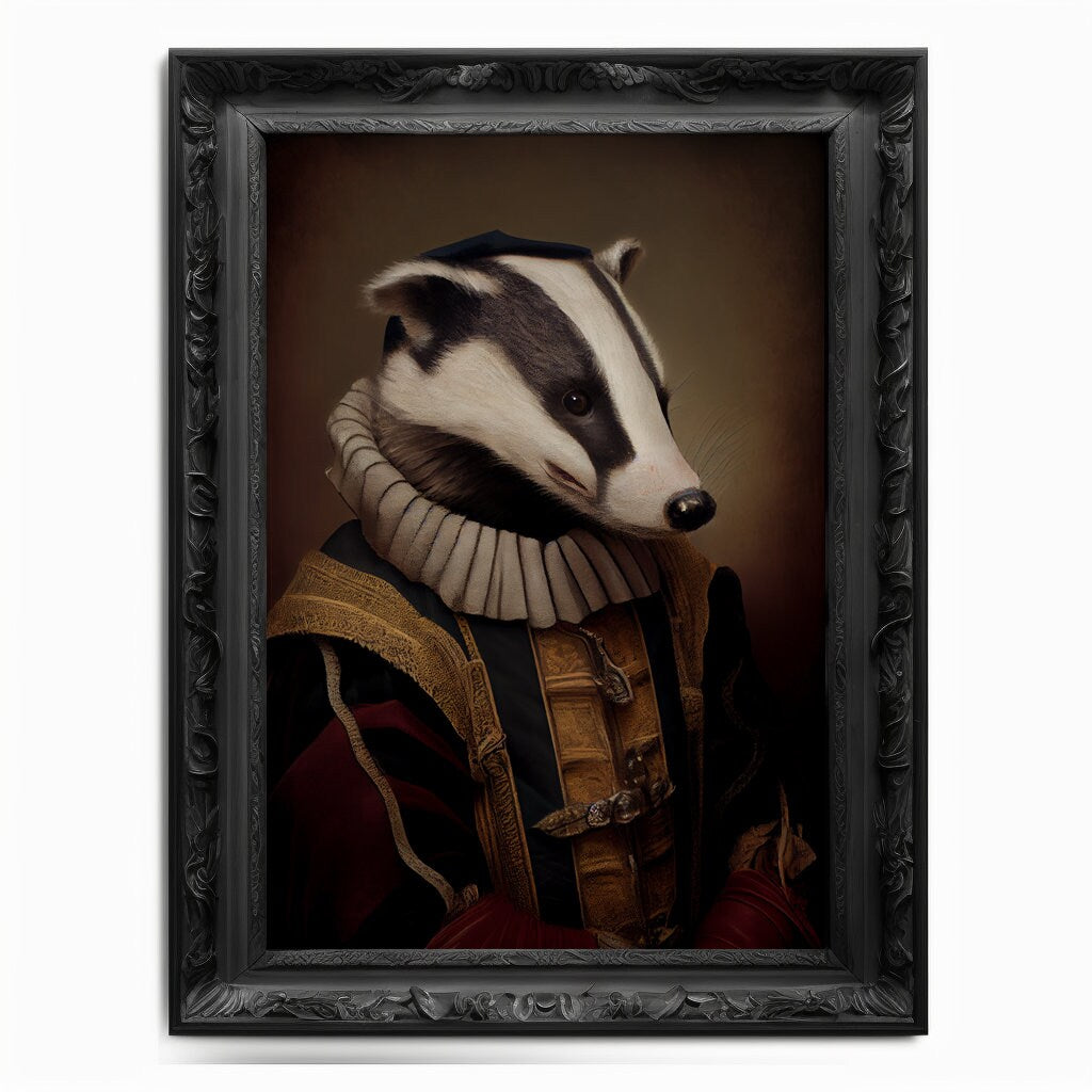Badger Wall Art Print, Badger Animal Lover Vintage Regal Art Poster Renaissance. Victorian Badger Portrait, Royal Painting Rodent Pet Gift - Wall Art Poster Print