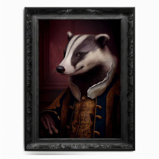 Badger Wall Art Print, Badger Animal Lover Vintage Regal Art Poster Renaissance. Victorian Badger Portrait, Royal Painting Rodent Pet Gift - Wall Art Poster Print