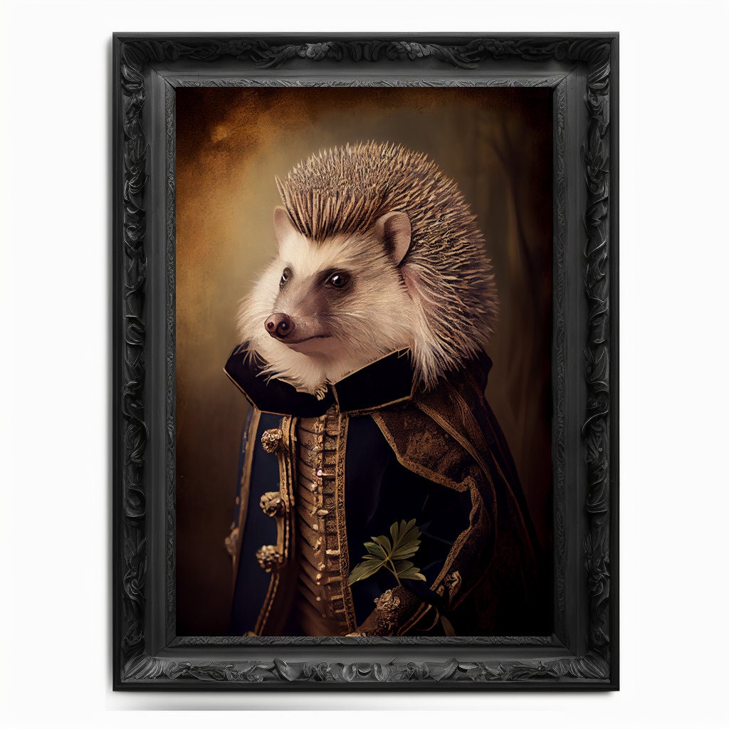 Hedgehog Wall Art Print, Rodent Animal Lover Vintage Regal Art Poster Renaissance. Victorian Hedgehog Portrait Royal Painting Hog Pet Gift