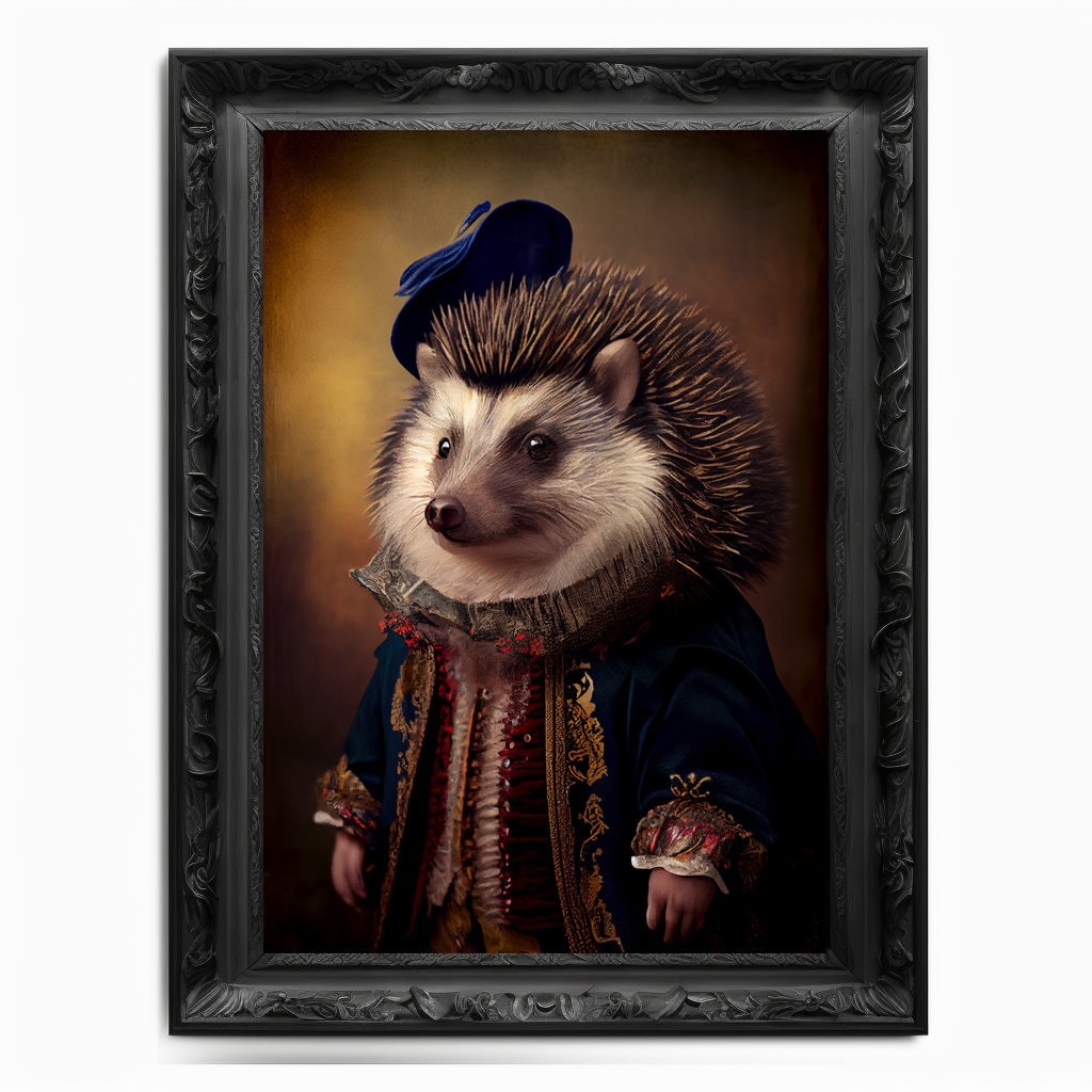Hedgehog Wall Art Print, Rodent Animal Lover Vintage Regal Art Poster Renaissance. Victorian Hedgehog Portrait Royal Painting Hog Pet Gift