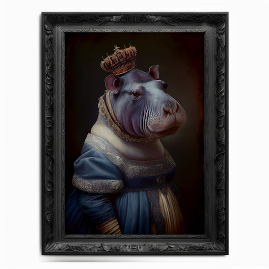Hippopotamus Wall Art Print, Hippo Animal Lover Vintage Regal Art Poster Renaissance. Victorian Hippo Portrait Royal Painting Horse Pet Gift - Wall Art Poster Print
