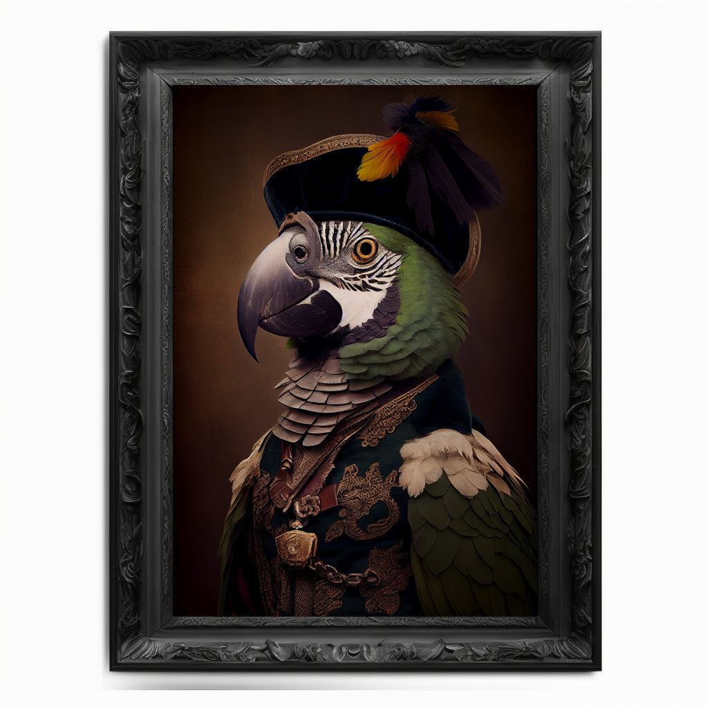 Parrot Wall Art Print, Bird Animal Lover Vintage Regal Art Poster Renaissance. Victorian Black Parrot Portrait Royal Painting Macaw Pet Gift - Wall Art Poster Print