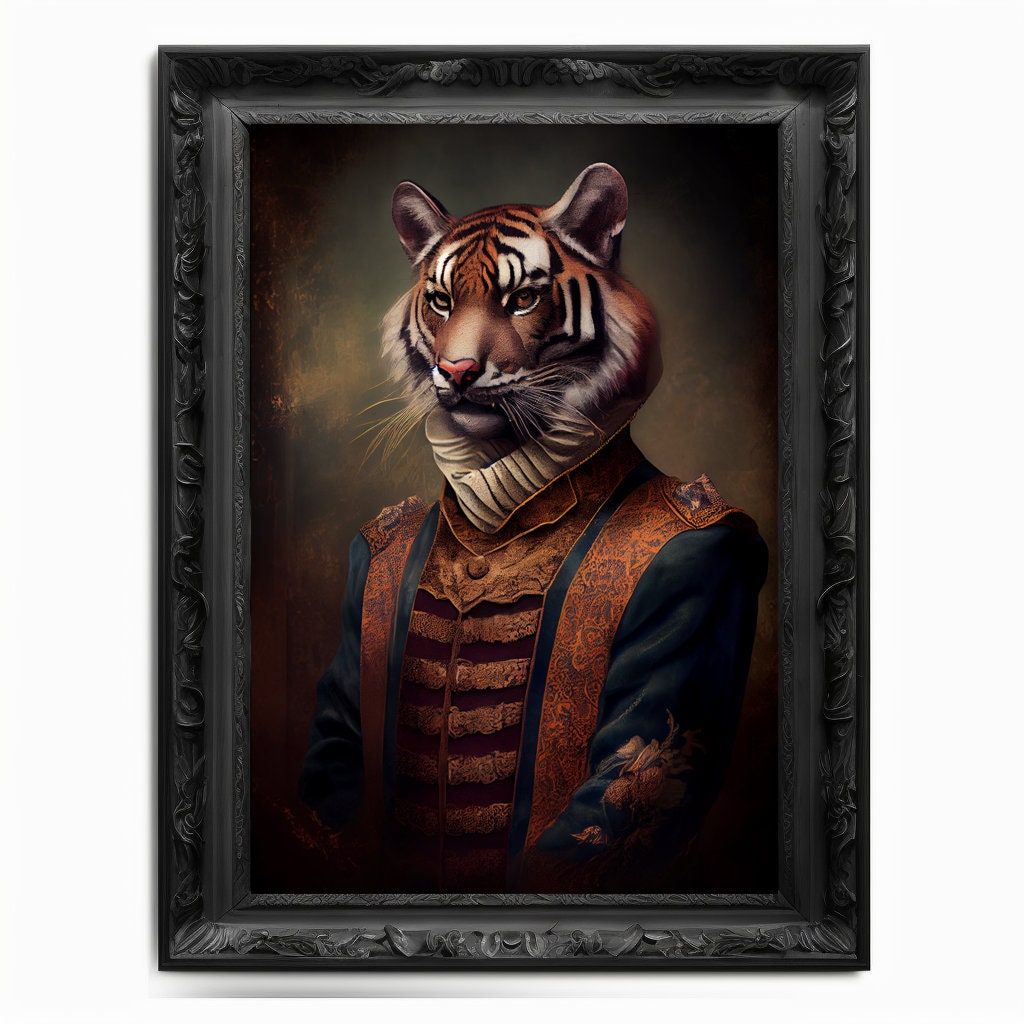Tiger Wall Art Print, Cat Animal Lover Vintage Regal Art Poster Renaissance. Victorian Tiger Portrait Royal Painting Tigress Feline Pet Gift