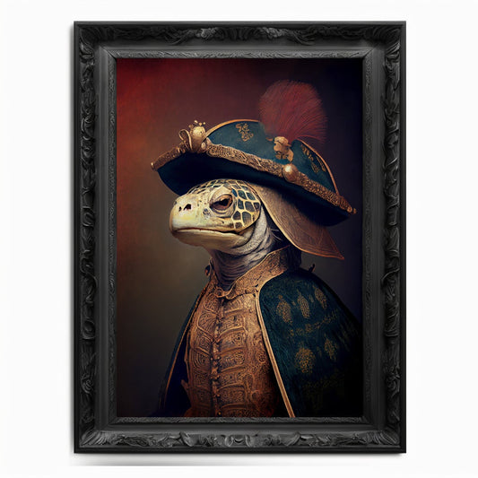 Turtle Wall Art Print, Tortoise Animal Lover Vintage Regal Art Poster Renaissance. Victorian Turtle Portrait Royal Painting leatherback Gift - Wall Art Poster Print
