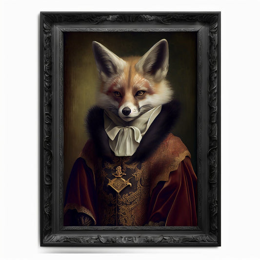 Fox Wall Art Print, Rodent Animal Lover Vintage Regal Art Poster Renaissance. Victorian Cunning Fox Portrait Royal Vixen Pet Painting Gift - Wall Art Poster Print