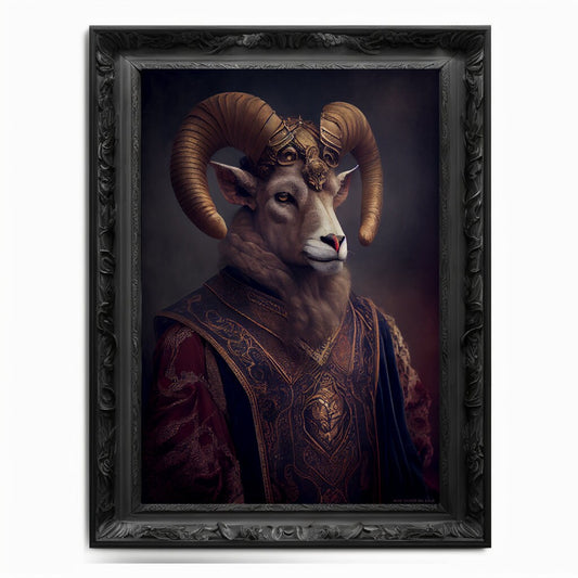 Ram Wall Art Print, Animal Lover Aries Vintage Regal Art Poster Renaissance. Victorian Sheep Ram Portrait Royal Buck Pet Lamb Painting Gift - Wall Art Poster Print