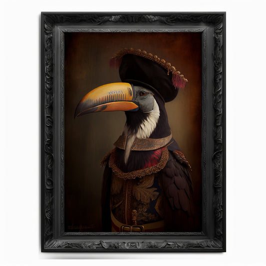 Toucan Wall Art Print Bird Animal Lover Vintage Regal Art Poster Renaissance Victorian Yellow ridged Toucan Portrait Royal Painting Pet Gift - Wall Art Poster Print
