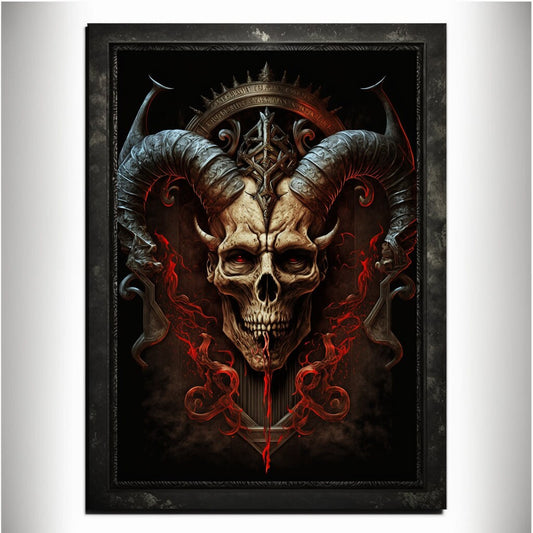 Skull Art Print Devil Art Satan Print Lucifer Poster Renaissance Lovecraft. Demon Poster Gothic Artwork Occult Art Painting Antichrist Print