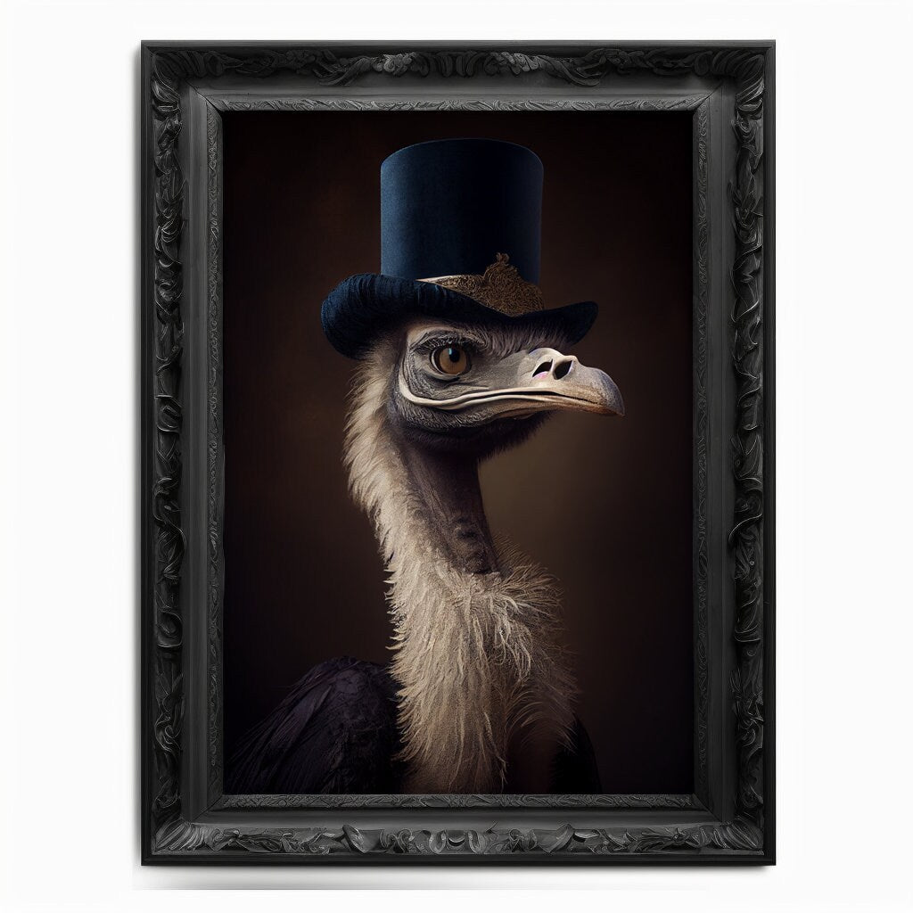 Ostrich Wall Art Print Bird Animal Lover, Vintage Regal Art Poster, Renaissance Victorian Common Ostrich Portrait, Royal Painting Pet Gift - Wall Art Poster Print