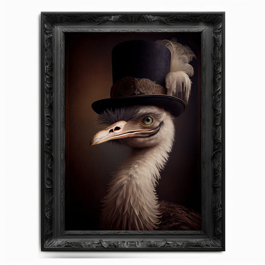 Ostrich Wall Art Print Bird Animal Lover, Vintage Regal Art Poster, Renaissance Victorian Common Ostrich Portrait, Royal Painting Pet Gift - Wall Art Poster Print
