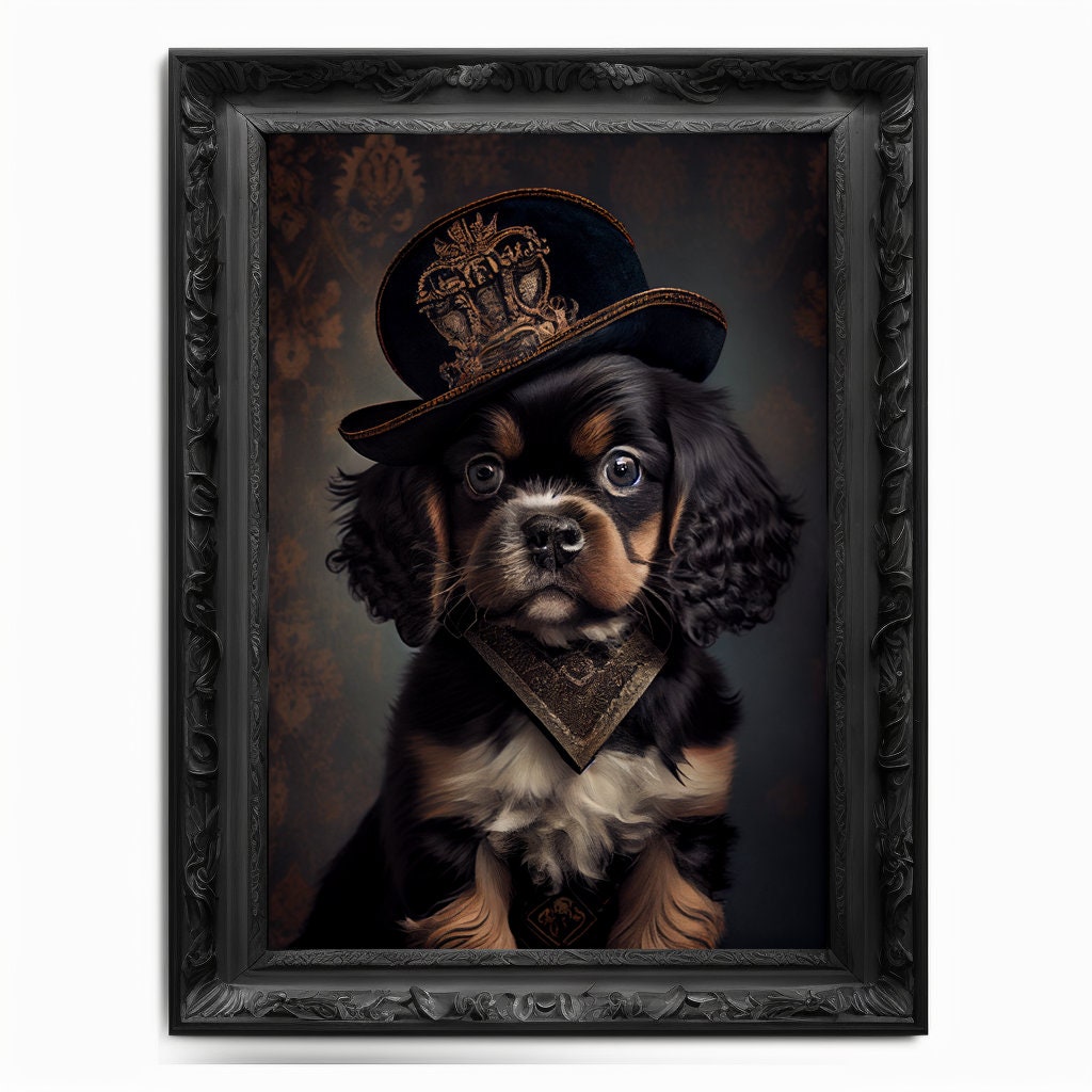 Puppy Wall Art Print,  Animal Lover Vintage Regal Dog Art Print Poster Renaissance. Victorian Puppy Portrait, Royal Painting Home Pet Gift - Wall Art Poster Print