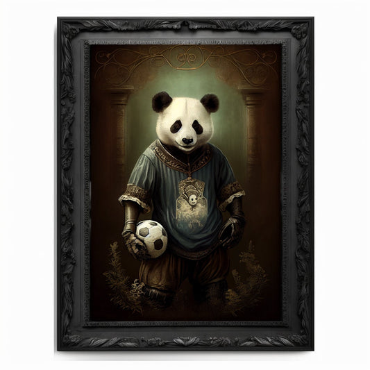 Soccer Panda Wall Art Print, Football Lover Vintage Regal Art Poster Renaissance. Victorian Football Panda Portrait, Royal Painting Pet Gift