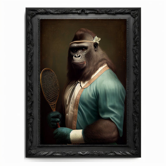 Tennis Gorilla Art Print Animal Lover Vintage Regal Gorilla Art Poster Renaissance Victorian Gorilla Portrait Royal Painting Tennis Pet Gift