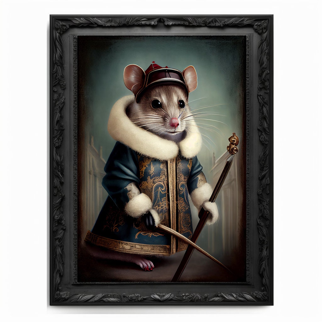 Skiing Mouse Wall Art Print Mouse Animal Lover Vintage Regal Art Poster Renaissance. Victorian Mouse Portrait Royal Painting Skiing Pet Gift