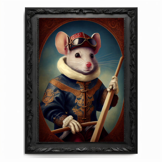 Skiing Mouse Wall Art Print Mouse Animal Lover Vintage Regal Art Poster Renaissance. Victorian Mouse Portrait Royal Painting Skiing Pet Gift