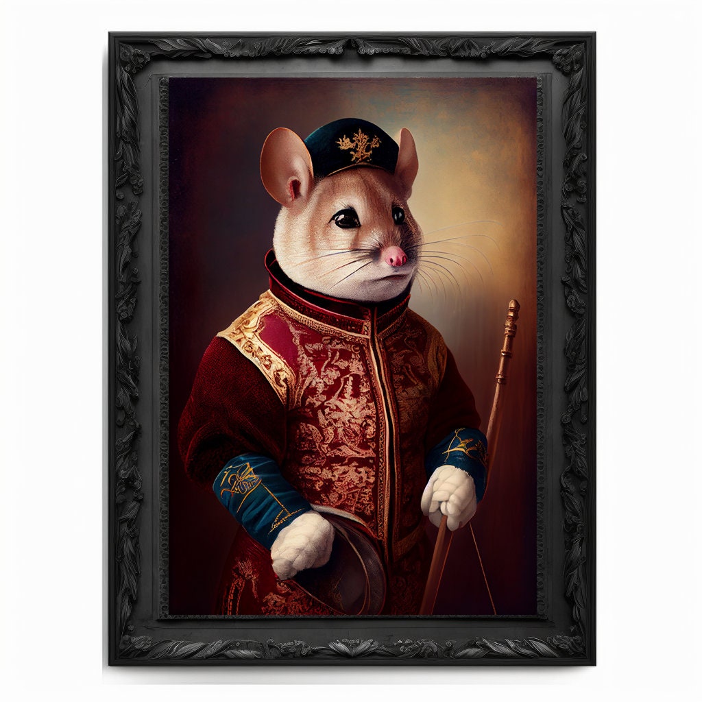 Skiing Mouse Wall Art Print Mouse Animal Lover Vintage Regal Art Poster Renaissance. Victorian Mouse Portrait Royal Painting Skiing Pet Gift