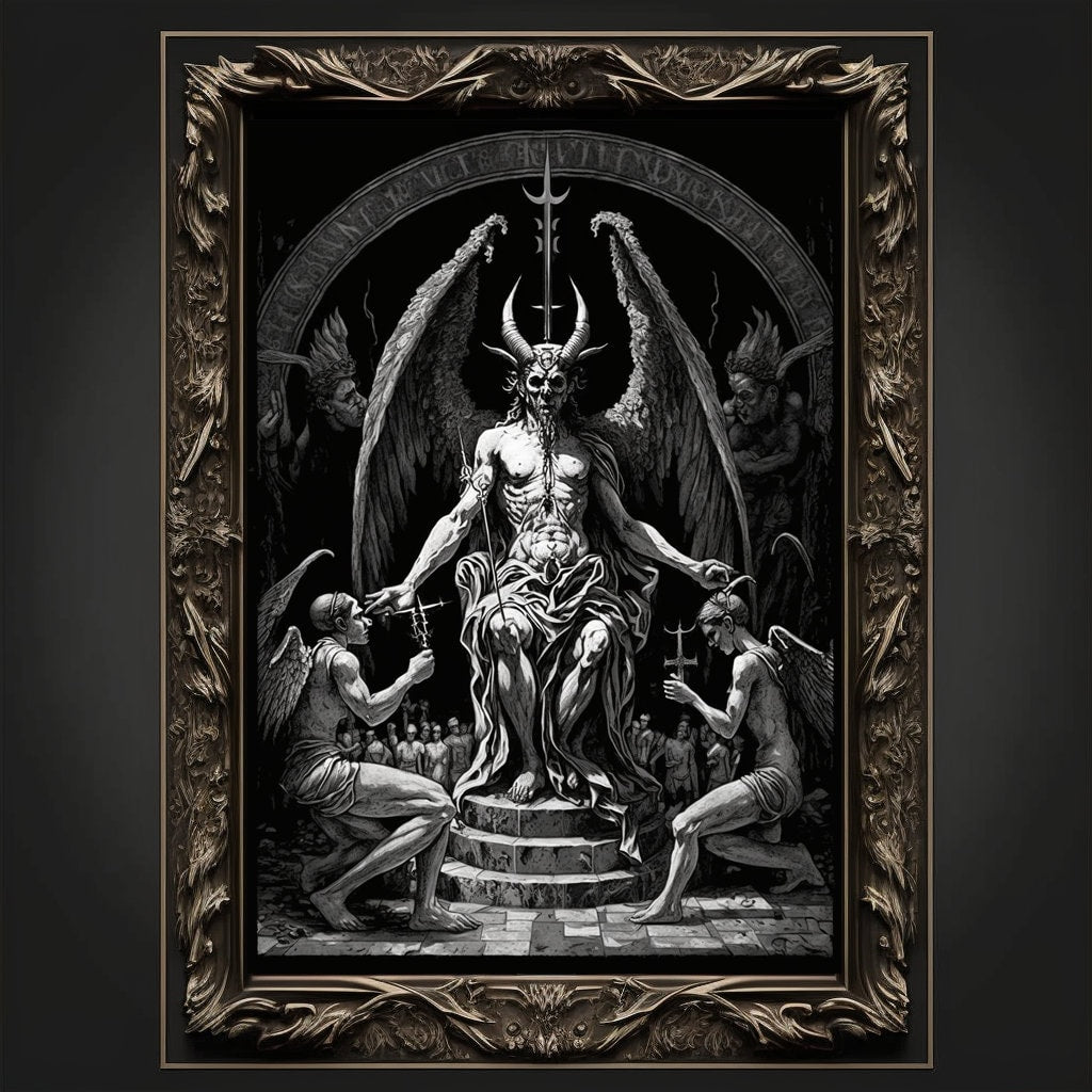 Baphomet Art Print Devil Art Satan Print Lucifer Poster Renaissance Lovecraft. Demon Poster Gothic Artwork Occult Painting Antichrist Print.