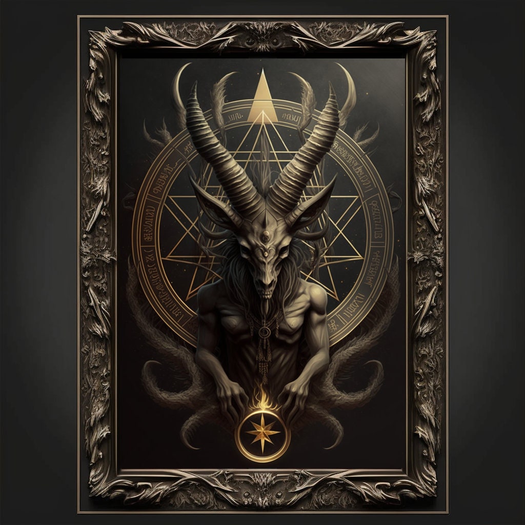 Baphomet Art Print Devil Art Satan Print Lucifer Poster Renaissance Lovecraft. Demon Poster Gothic Artwork Occult Painting Antichrist Print.