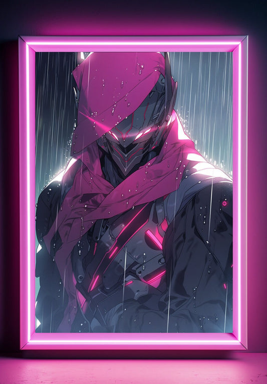Pink Cyberpunk In Rain Anime Art Print Poster Manga Art Japanese Movie Poster Gamer Art Wall Game Room Animation Science Fiction Film Poster