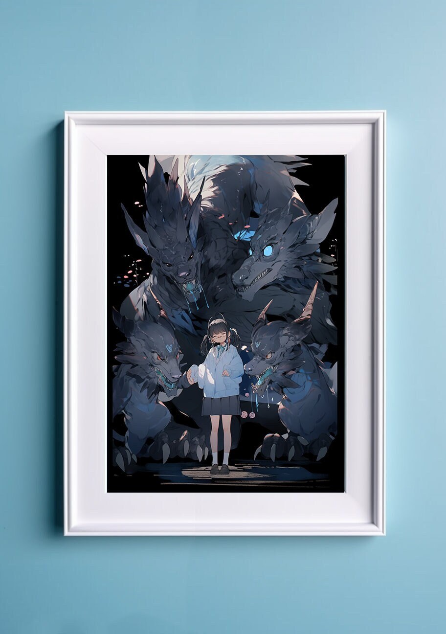 Blue Aesthetic Terror Horror Anime Art Print, Monster Art Manga Japanese Movie Poster, Ghibli Art Inspired Gamer Art Wall Art, Animation Art