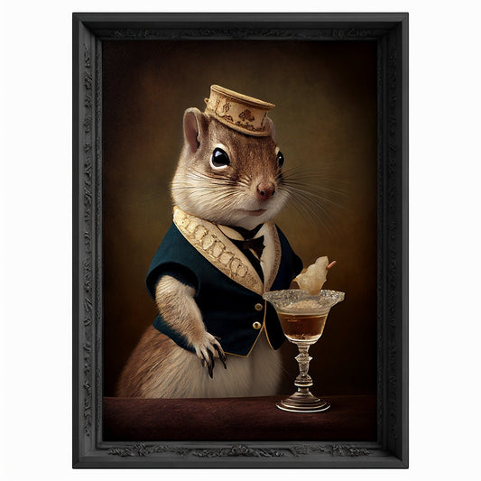 Champagne Chipmunk Portrait, Animal Head Painting, Altered Art, Bar Room Poster, Regal Vintage Artwork, Unique Art Prints, Funny Gift