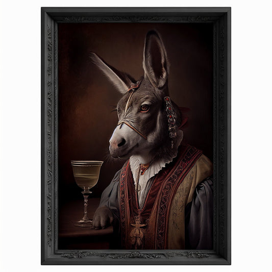 Donkey Drinks Wine Portrait, Animal Head Painting, Altered Art, Bar Room Poster, Regal Vintage Artwork, Unique Art Prints, Funny Gift