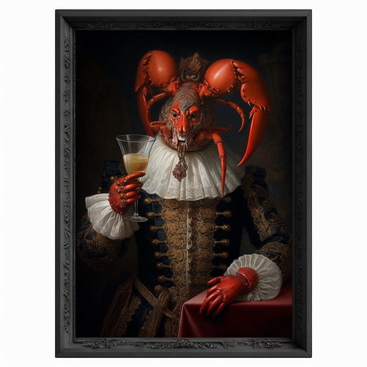 Lobster Drinks Wine Portrait, Animal Painting, Altered Art, Bar Room Poster, Regal Vintage Artwork, Unique Art Prints, Funny Gift