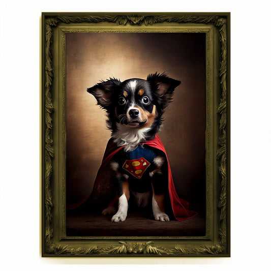 Superhero Puppy Dog Cub Portrait, Animal Painting, Altered Art, Bar Room Poster, Regal Vintage Artwork, Unique Art Prints, Funny Gift