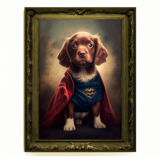 Superhero Puppy Dog Cub Portrait, Animal Painting, Altered Art, Bar Room Poster, Regal Vintage Artwork, Unique Art Prints, Funny Gift