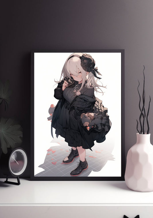 Black Gothic Lolita Anime Art Print Poster, Lolita Manga, Japanese Movie Poster, Wall Art Home Decor, Animation Film Prints