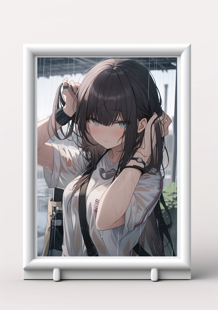 White Wet T-shirt Girl Anime Art Print Poster, Girl In The Rain Manga, Japanese Movie Poster, Wall Art Home Decor, Animation Film Prints