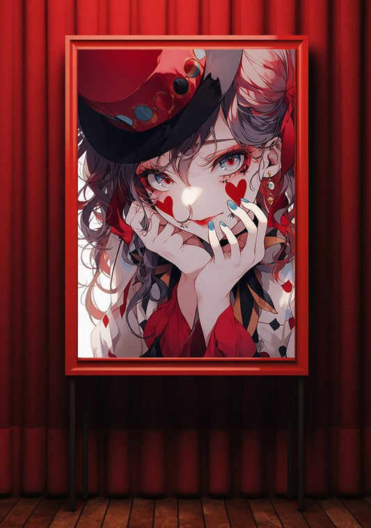 Red Clown Girl Anime Art Print Poster, Circus Manga, Japanese Movie Poster, Wall Art Home Decor, Animation Film Prints