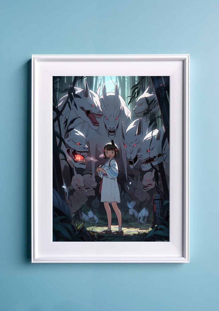 Blue Aesthetic Terror Horror Anime Art Print, Monster Art Manga Japanese Movie Poster, Ghibli Art Inspired Gamer Art Wall Art, Animation Art