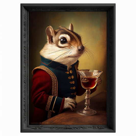 Champagne Chipmunk Portrait, Animal Head Painting, Altered Art, Bar Room Poster, Regal Vintage Artwork, Unique Art Prints, Funny Gift