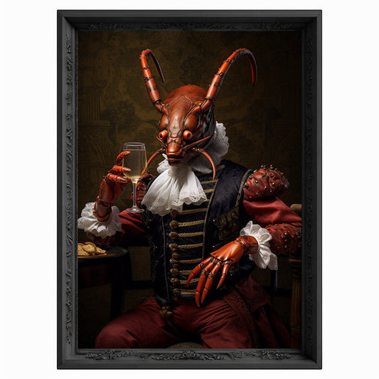 Lobster Drinks Wine Portrait, Animal Painting, Altered Art, Bar Room Poster, Regal Vintage Artwork, Unique Art Prints, Funny Gift