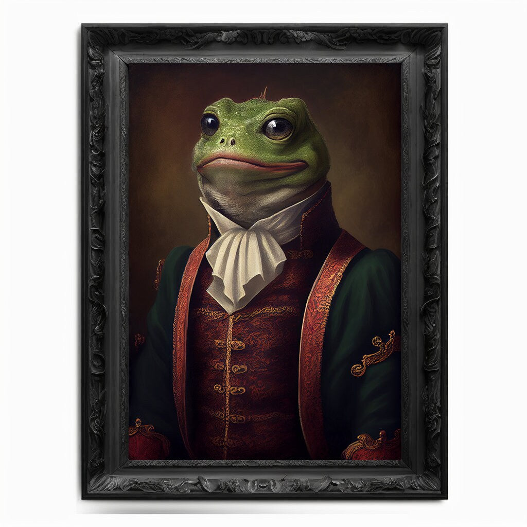 Pepe The Frog Wall Art Print, Vintage Regal Pepe The Frog Art Poster Renaissance. Victorian Pepe Portrait, Painting Pepe Coin Crypto