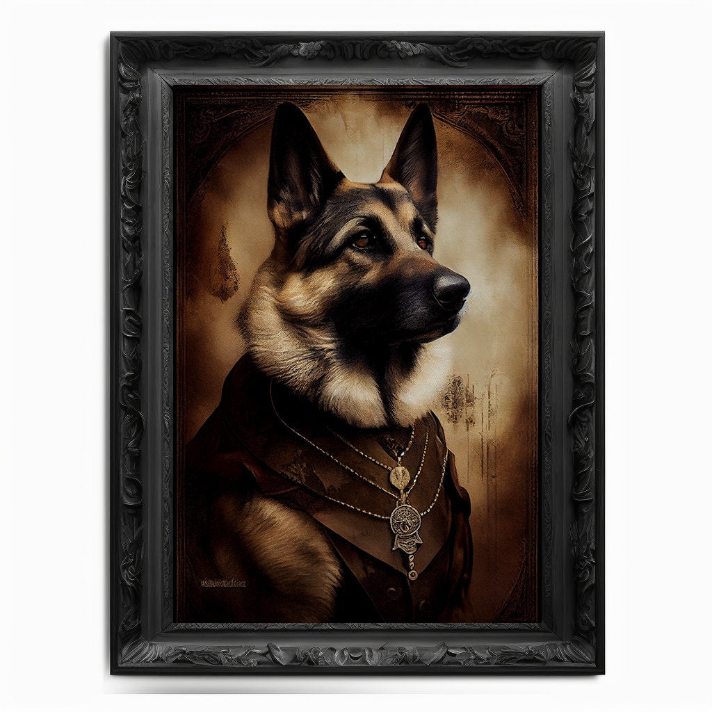 German Shepherd Art Print, Animal Lover Vintage Regal Dog Art Print Poster Renaissance. Victorian Puppy Portrait, Royal Painting Pet Gift