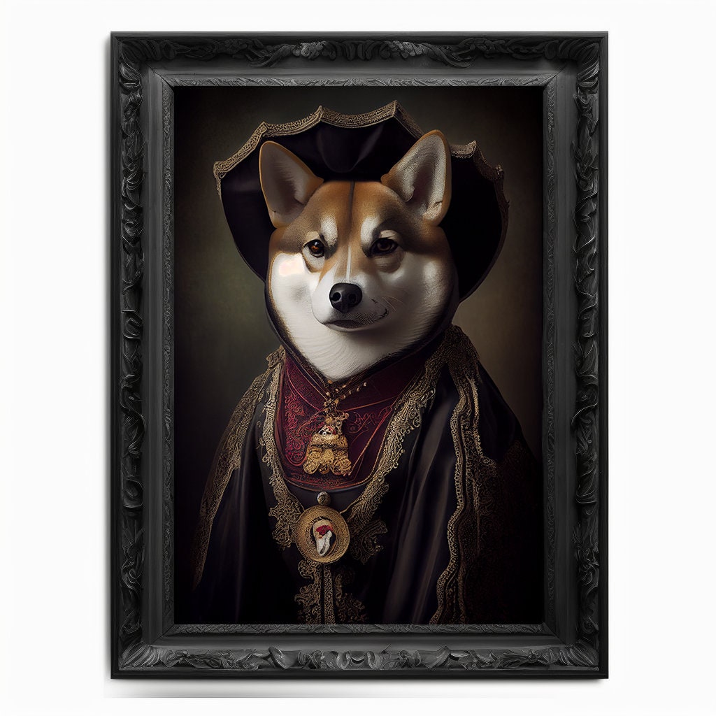 Shiba Inu Art Print, Animal Lover Vintage Regal Dog Floki Print Poster Renaissance. Victorian Puppy Portrait, SHIB Print, DOGE Art