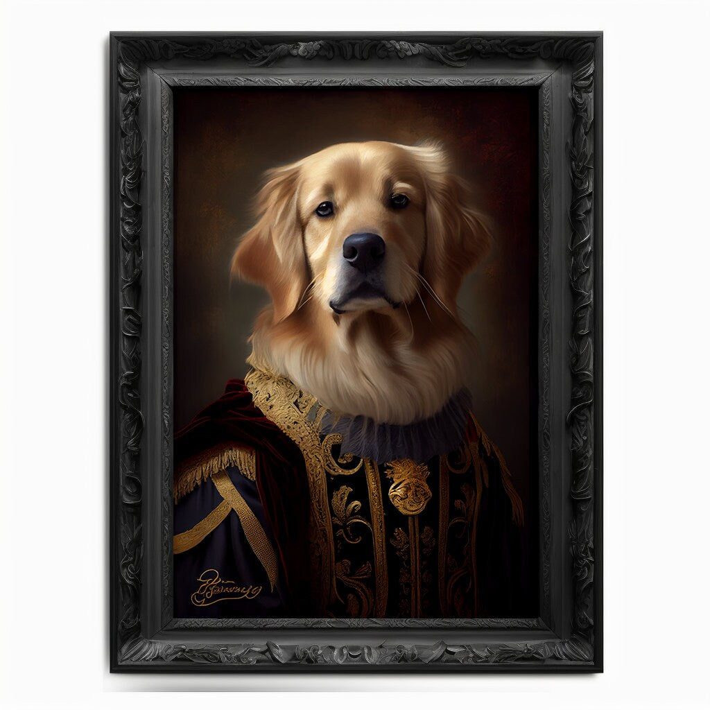 Golden Retriever Wall Art Print, Animal Lover Vintage Regal Dog Art Print Poster Renaissance. Victorian Puppy Portrait, Royal Painting Gift - Wall Art Poster Print