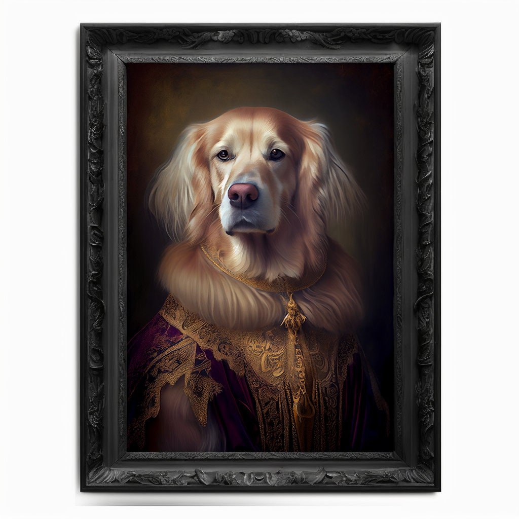 Golden Retriever Wall Art Print, Animal Lover Vintage Regal Dog Art Print Poster Renaissance. Victorian Puppy Portrait, Royal Painting Gift