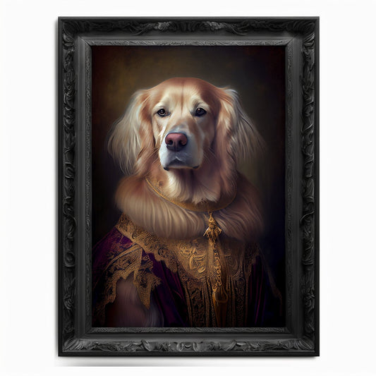 Golden Retriever Wall Art Print, Animal Lover Vintage Regal Dog Art Print Poster Renaissance. Victorian Puppy Portrait, Royal Painting Gift