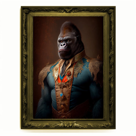 Superhero Gorilla Portrait, Animal Painting, Altered Art, Bar Room Poster, Regal Vintage Artwork, Unique Art Prints, Funny Gift, Harambe