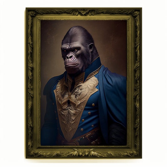 Superhero Gorilla Portrait, Animal Painting, Altered Art, Bar Room Poster, Regal Vintage Artwork, Unique Art Prints, Funny Gift, Harambe
