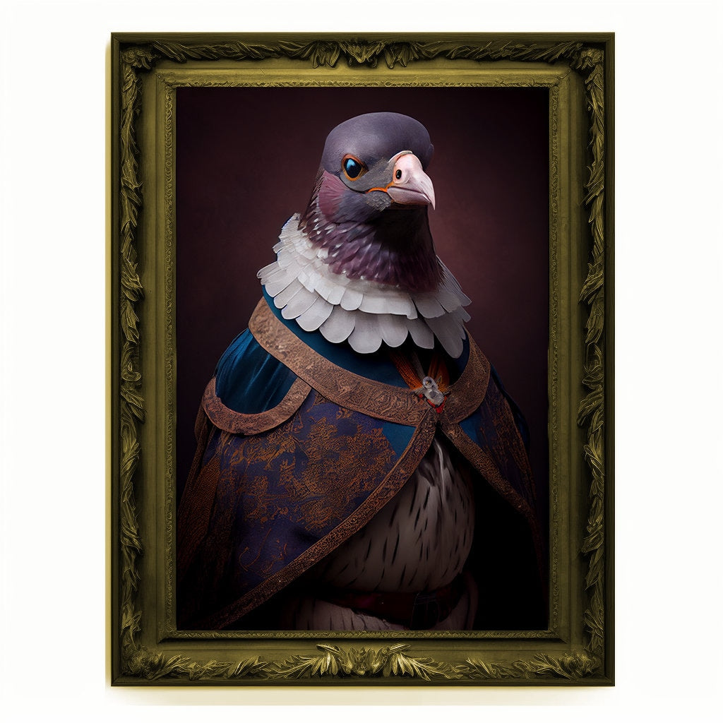 Superhero Pidgeon Portrait, Animal Painting, Altered Art, Bar Room Poster, Regal Vintage Artwork, Unique Art Prints, Funny Pidgeon Gift