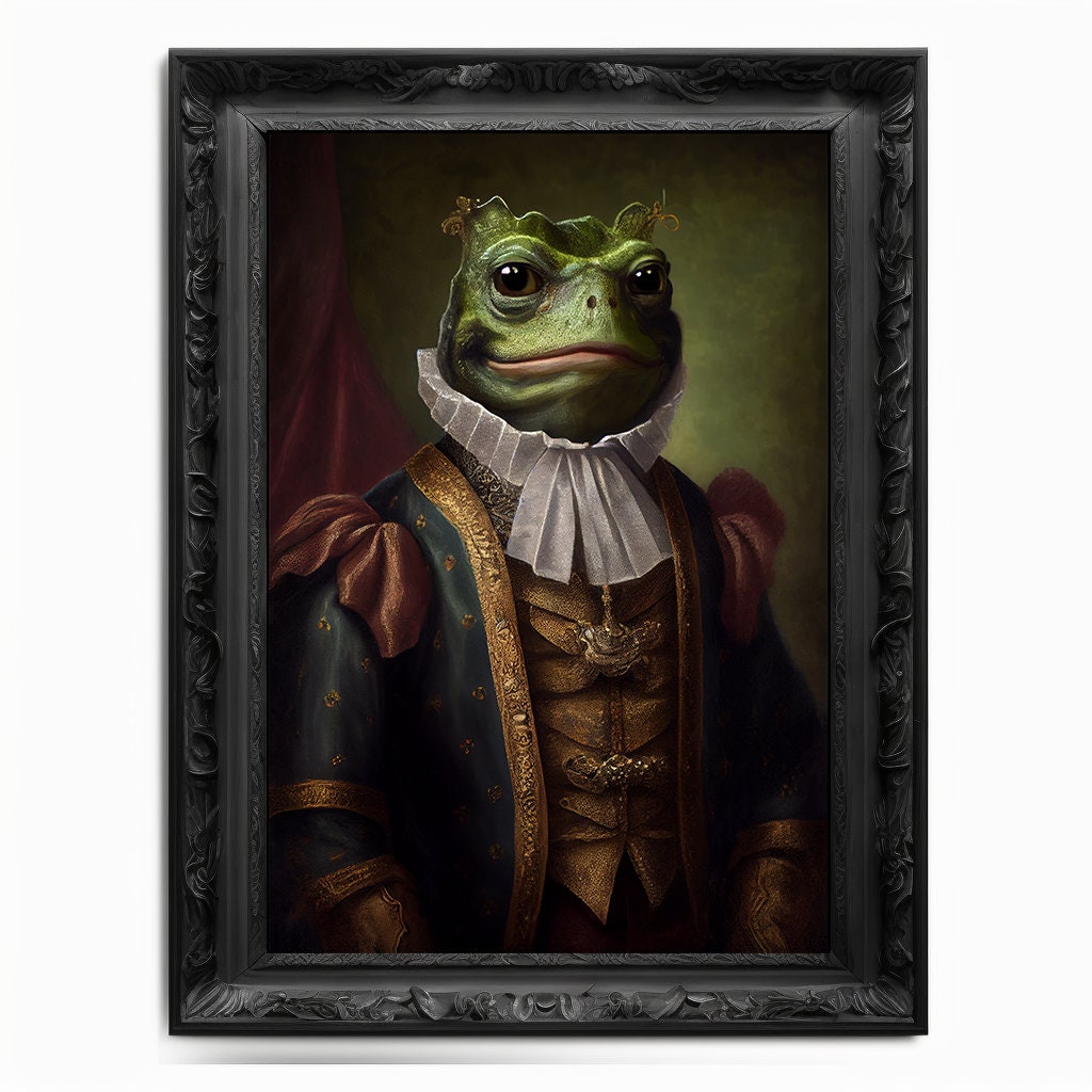 Pepe Meme Wall Art Print, Vintage Regal Pepe The Frog Meme Art Poster Renaissance. Victorian Pepe Portrait, Painting Pepe Coin Crypto Art
