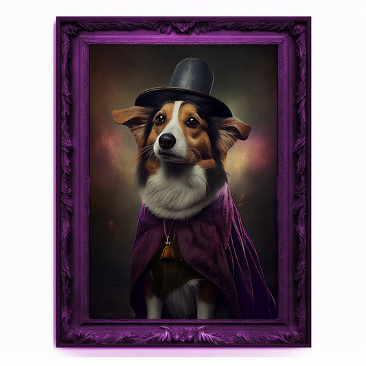 Wizard Dog Portrait, Magician Poster, Animal Painting, Altered Art, Magic Wand, Regal Vintage Artwork, Unique Prints, Pet Gift, Wizard Gift