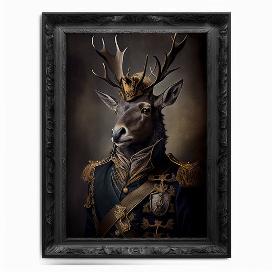 Military Stag Wall Art Print, Animal Lover Vintage Regal Stag Art Deer Poster Renaissance. Victorian Stag Portrait, Royal Painting Pet Gift