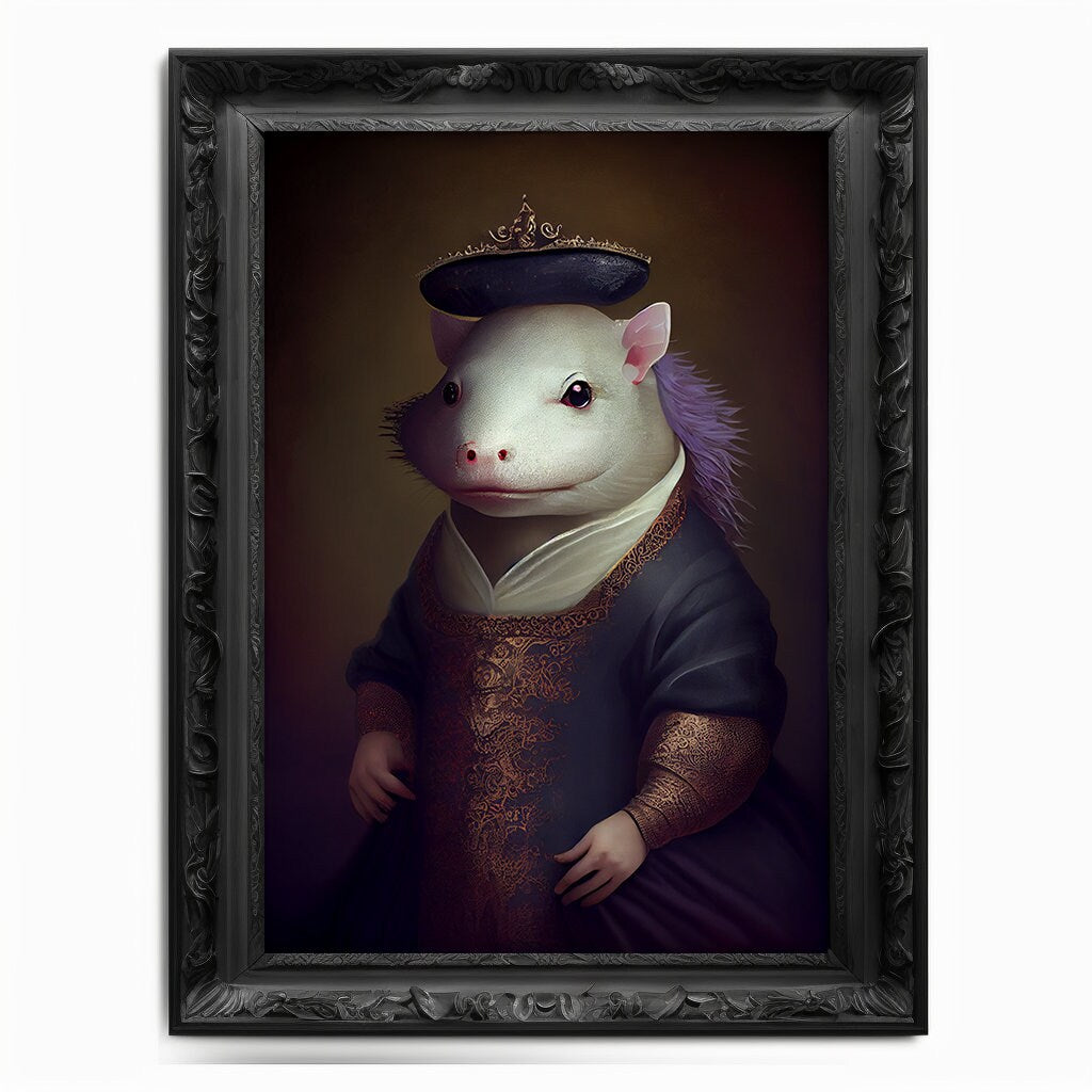 Axolotl Wall Art Print,  Animal Lover Vintage Regal Axolotl Art Poster Renaissance. Victorian Axolotl Portrait, Royal Painting Home Gift